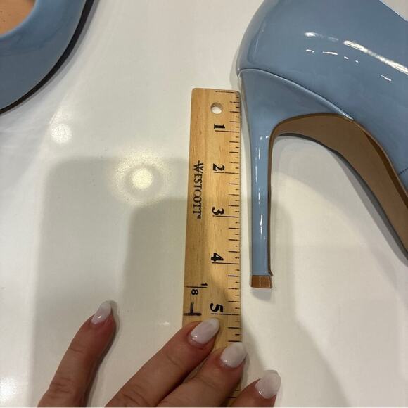 Express Sky Blue Patent Leather Pointy Stiletto Heels Sz 9 - Picture 7 of 8